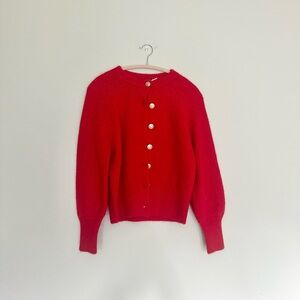 Mini Velvet Red Button-Up Women's Cardigan